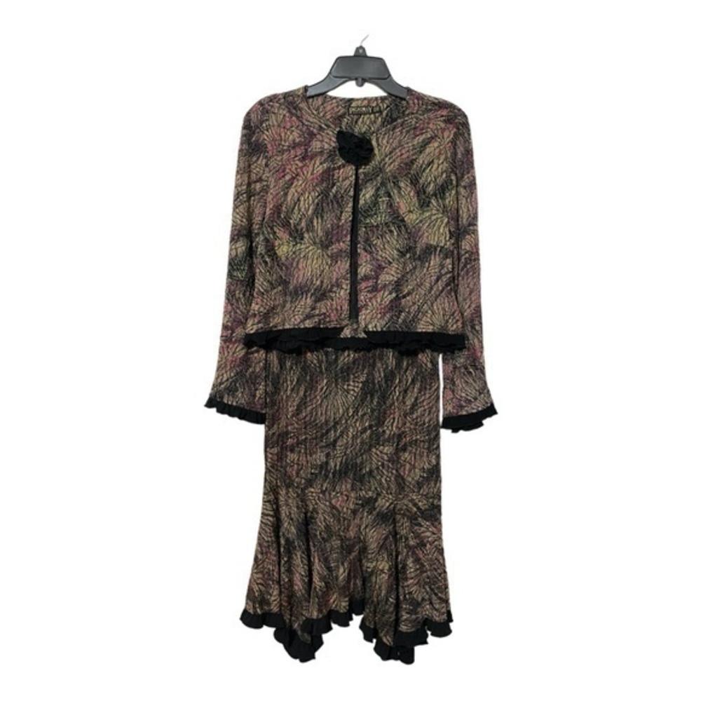 Picadilly Womens 2-pc Skirt (S) & Blazer (M) Stretch Fabric Vintage Boho Multico